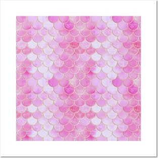 Pink Pearlescent & Gold Mermaid Scale Pattern Posters and Art